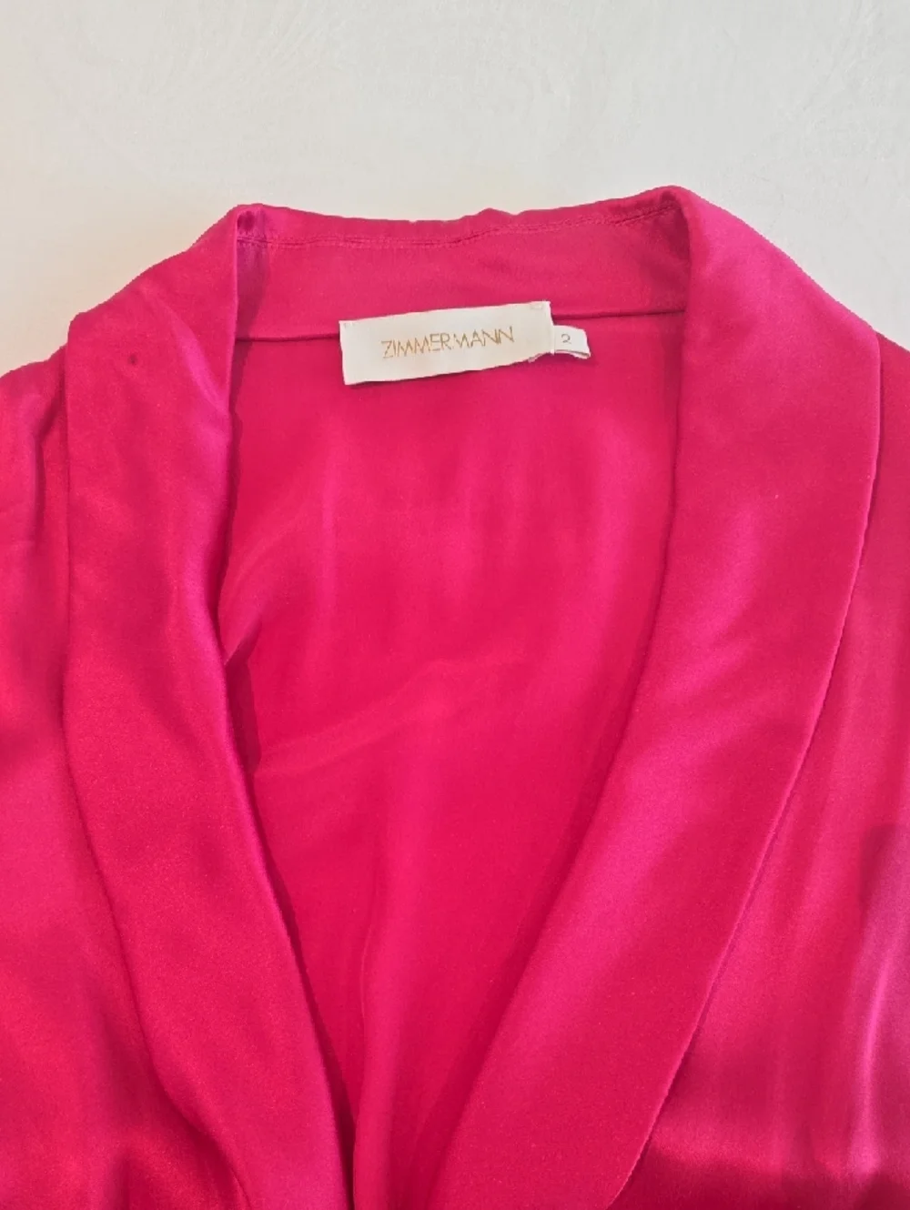 ZIMMERMAN Hot Pink Satin Wrap Dress - Picture 2 of 7